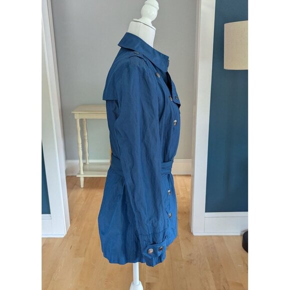 Burberry Brit Blue Women’s Sz 12 Double Breasted Short Trench Coat Lightweight - Picture 7 of 16